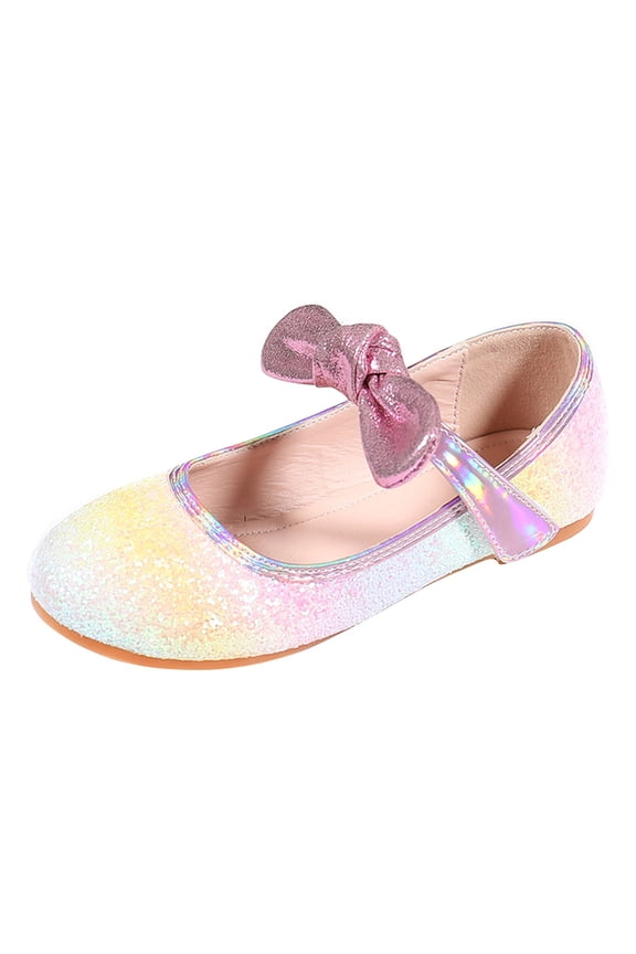 Girls 𝗣a𝐫𝐭y Wedding Shoes 𝗠ary Jane Ballet Dress Flat with Bow Rainbow Glitter 𝗣a𝐫𝐭y Shoe for Parties