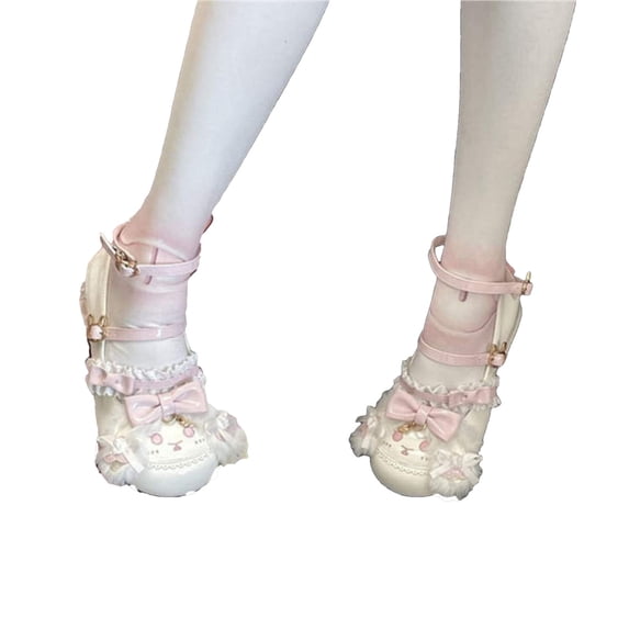 huajiao Girls 𝗟olita Shoes Cute Bowknot Lace Trim Round Toe Dress Shoes 𝗟ow Heel 𝗠ary Jane Shoe for 𝗣𝗮rty Wedding