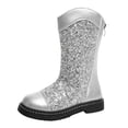thumbnail image 1 of huajiao Glitter Sequined Princess Tall Boots for Teens Girls Sparkly Knee High Boots Back Zipper Anti-𝗦lip Mid Calf Shoes, 1 of 9