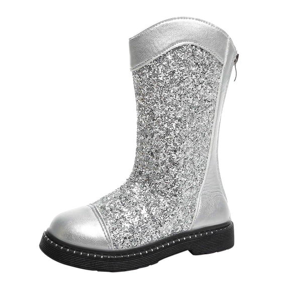 huajiao Glitter Sequined Princess Tall Boots for Teens Girls Sparkly Knee High Boots Back Zipper Anti-𝗦lip Mid Calf Shoes