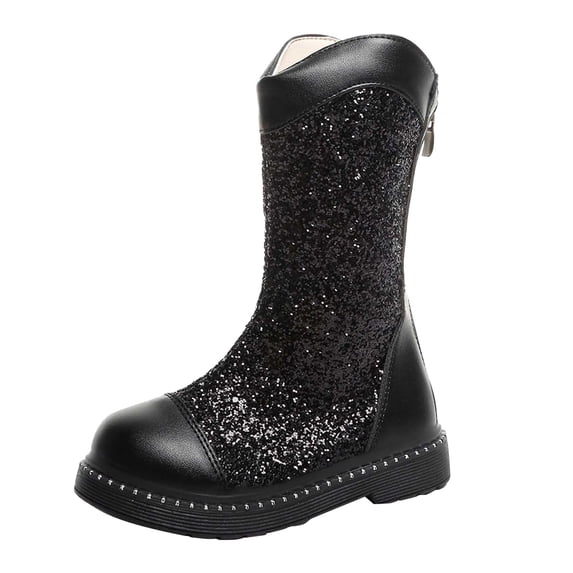 huajiao Glitter Sequined Princess Tall Boots for Teens Girls Sparkly Knee High Boots Back Zipper Anti-𝗦lip Mid Calf Shoes