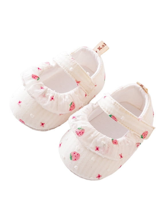 Infant Baby Girls Boys Strawberry Princess Flat Newborn First Walke𝐫s Soft Non-Slip Crib Wedding Dress Shoes