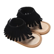 huajiao Infant Baby Sandals for Girls Summer Beach Flip-Flops Tassel Princess Flat Non Slip Newborn Crib Shoes