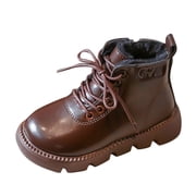 huajiao Kids  ombat Boots  ce Up Lug Sole Anti- lip Water- esistant Ankle Boots Winter Lightweight Cozy Shoes
