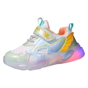 huajiao Toddler Girls LED Light Up Breathable Mesh Non-slip Casual Soft Bottom Shoes With Strap for Girls