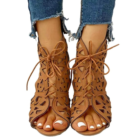 huanledash 1 Pair Casual Sandals Vintage Ethnic Style Hollow Strappy Flat Breathable Women Summer Outdoor Shoes Street Wear