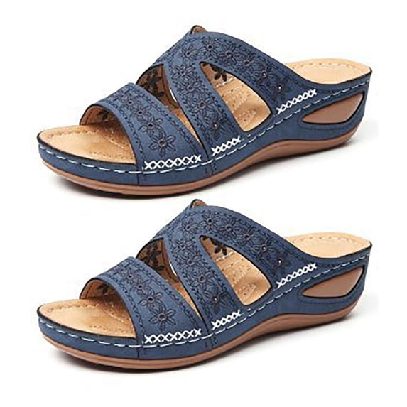 huanledash 1 Pair Embroidery Flower Pattern Beach Sandals Fish Mouth Open Toe Platform Sole Shoes Walking Shoes