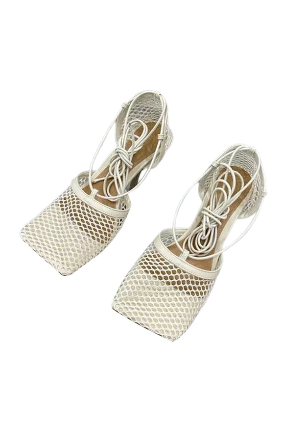 1 Pair Women Sandals Hollow Mesh Faux Leather Cross-tied Bandage High Heels for Party