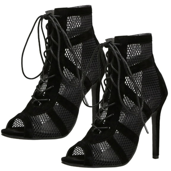 huanledash 1 Pair Women Sandals Mesh Ankle Strap Ladies Anti Skid Net Surface High Heel Shoes for Party