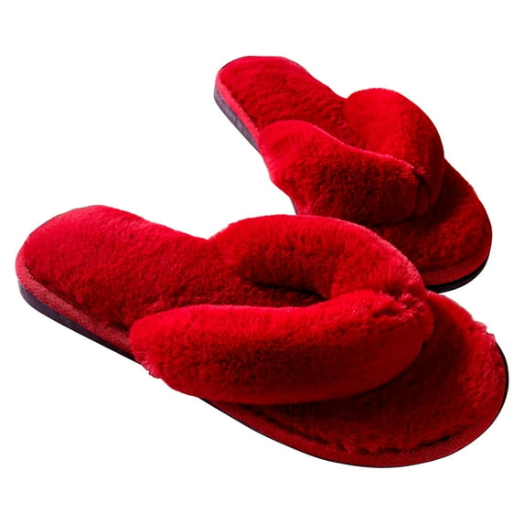 huanledash 1 Pair Women Slippers Thicken Furry Plush Practical Winter Flip Flops for Home