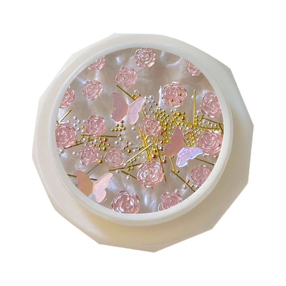 huanledash 1 Set Nail Camellia Charm Shiny Visual Effect Three-dimensional High Gloss DIY Sparkling Camellia False Pearl Nail Art Decor Manicurist Supply