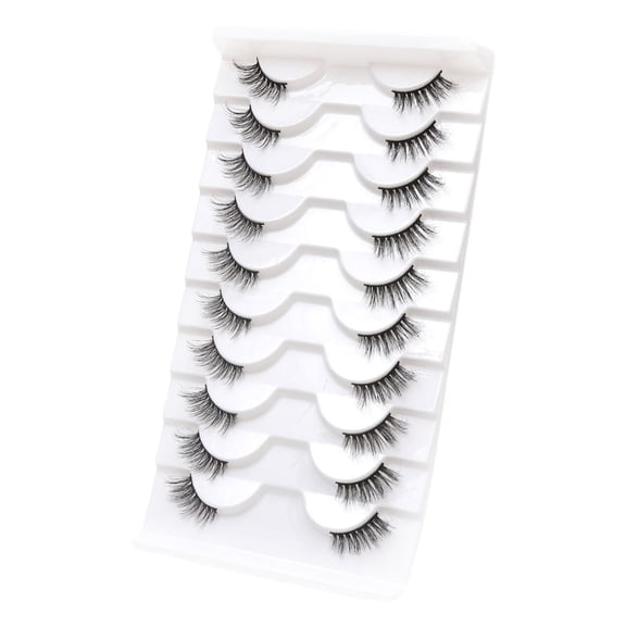 huanledash 10 Pairs False Eyelashes 3D Effect Natural Look Dense Curly Fluffy Eyelash Extension Faux Mink Hair Wispy Half Lashes for Girl