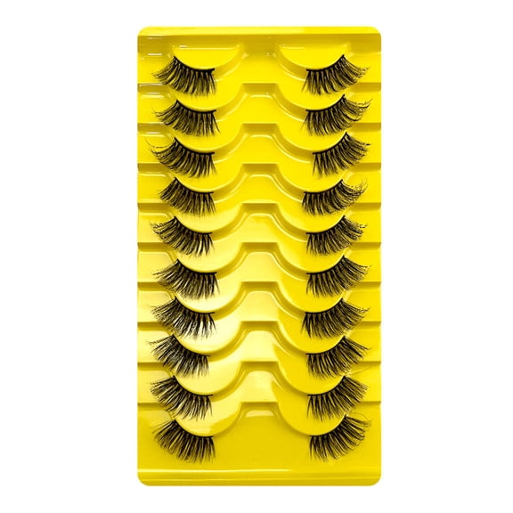 huanledash 10 Pairs False Eyelashes Dense Realistic Soft Curly Eyelash Makeup Flexible Wispy 3D Natural Half False Lashes for Ladies