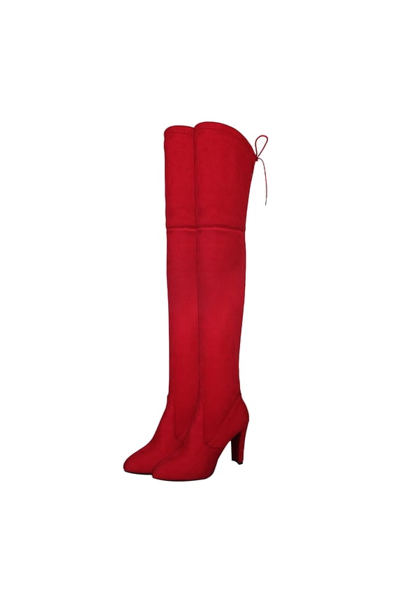 Autumn Winter Women Plus Size Round Toe Frosted Bow High Heel Over Knee Boots