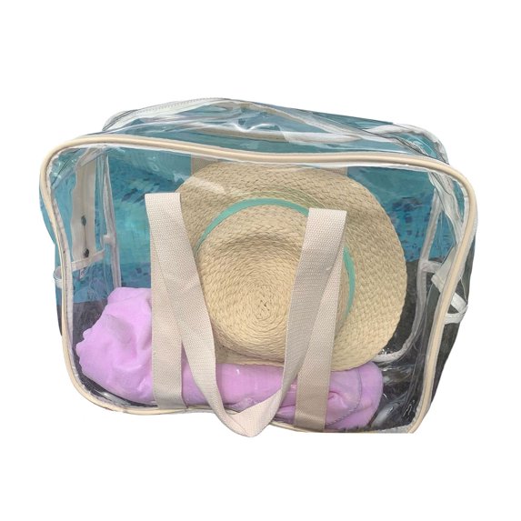 huanledash Beach Bag Waterproof Folding High Capacity See Through Smooth Zipper Storage Multi-purpose Large Clear Shoulder Tote Handbag Travel Accessory