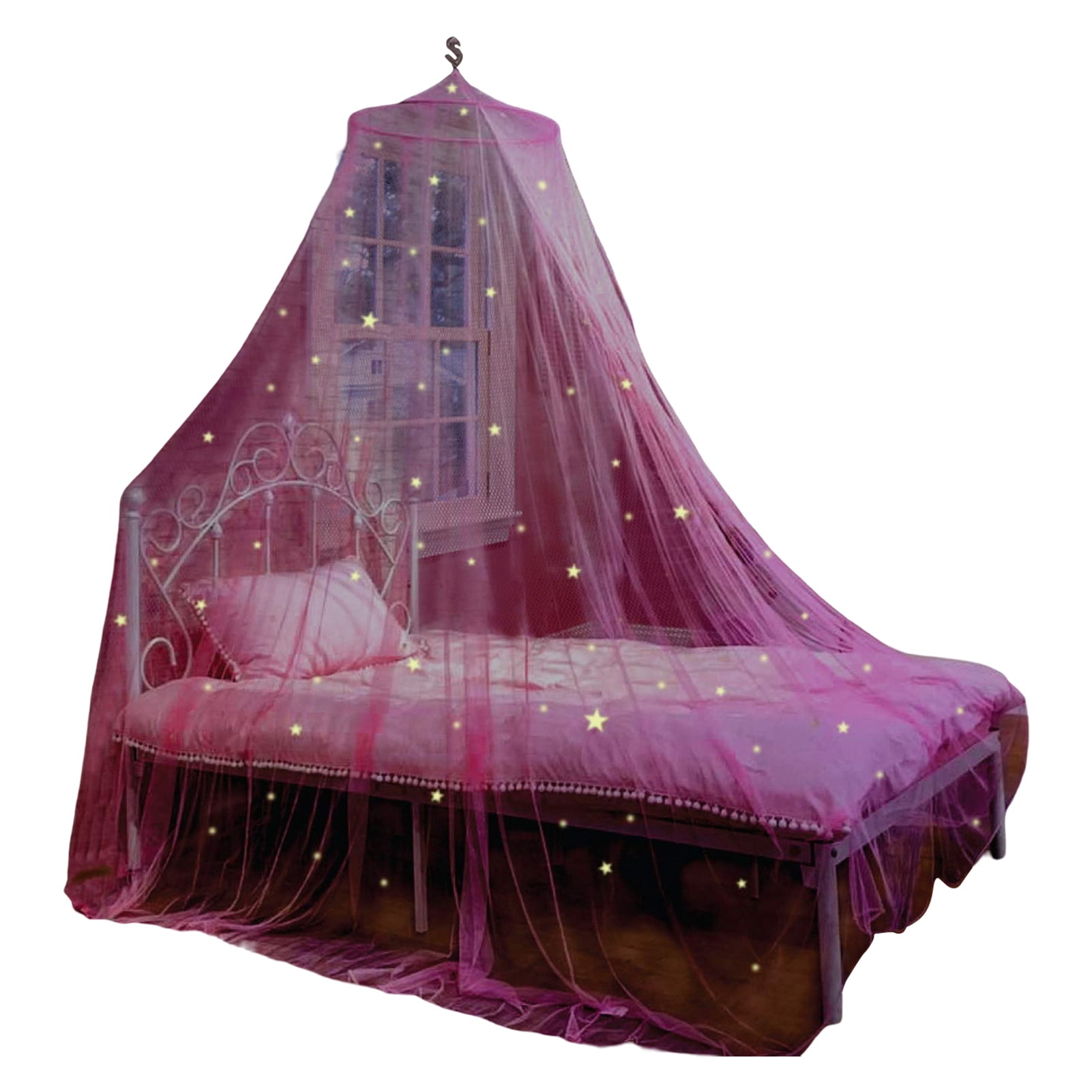 huanledash Bed Canopy Easy Installation Fluorescent Stars Design Kid Room Round Top Children Crib Bed Tent Household Supplies