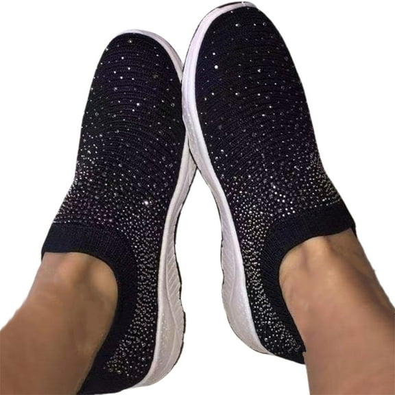 huanledash Glitter Slip-on EVA Elastic Topline Mesh Women Sneakers Sports Shoes for Gym
