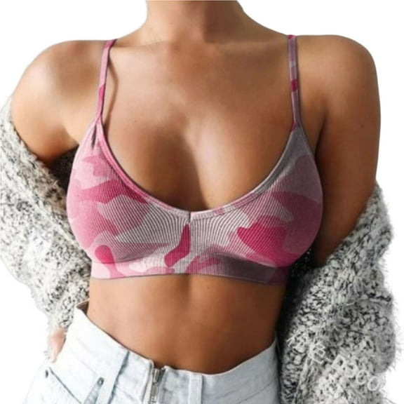 huanledash Lady Brassiere No Wire Wild Support Breast Camouflage Print Pullover Breathable Spaghetti Strap Plus Size Women Sports Bra for Home