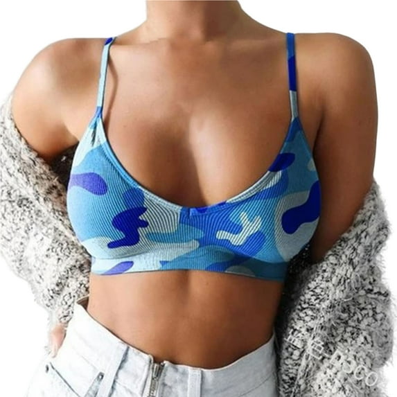 huanledash Lady Brassiere No Wire Wild Support Breast Camouflage Print Pullover Breathable Spaghetti Strap Plus Size Women Sports Bra for Home