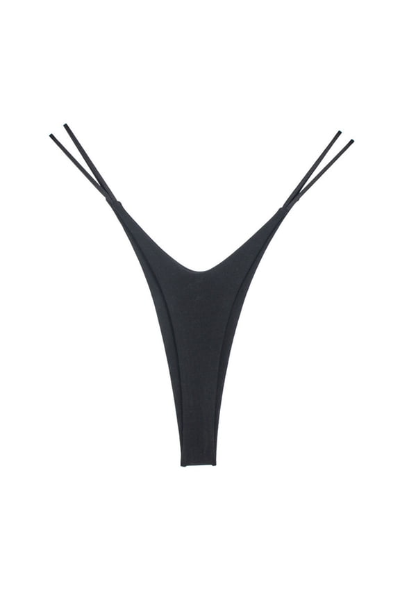 Low Rise Elastic Waistband Solid Color Lady Panties Sexy Double Straps Bikini Style Thong