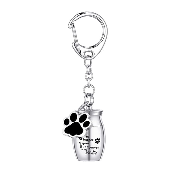 huanledash Pet Urn Keychain Waterproof Moistureproof Cat Cremation Ash Jar Mini Dog Finger Storage Bottle with Puppy Paw Pendant Pet Souvenir