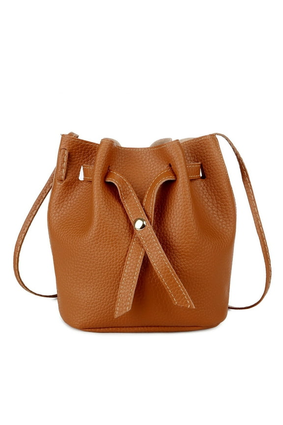 Shoulder Bag Drawstring Buckle High Capacity Lychee Pattern Women Bucket Purses Hand Bag Fashion Accessories