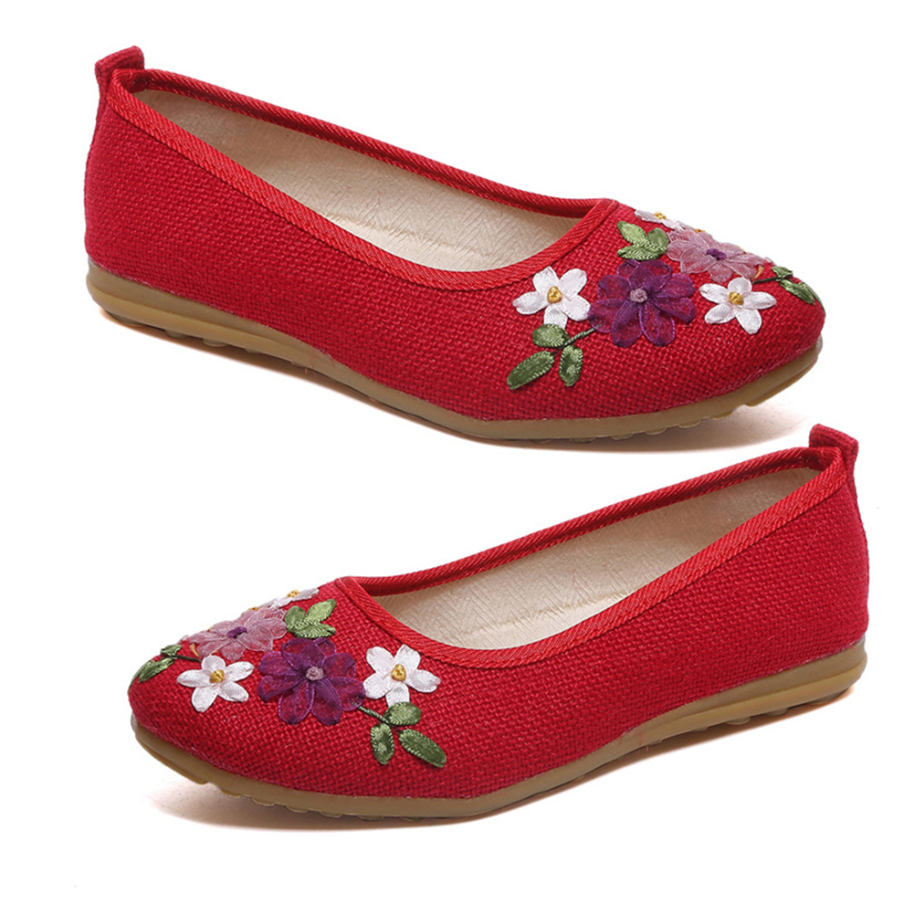 Women Summer Vintage Embroidery Linen Flat Shoes main image 0