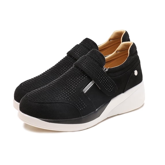 huanledash Women Autumn Casual Breathable Anti Skid Rhinestone Wedge Walking Sneakers Shoes