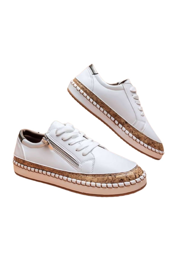 Women Casual Anti-skid Color Matching Lace Low Top Flat Sneakers Walking Shoes