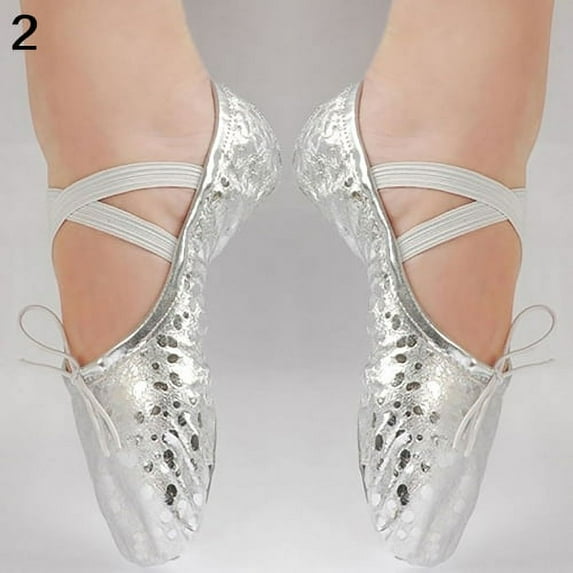 huanledash Women Girl Shining Faux Leather Ballet Gymnastics Dance Shoes