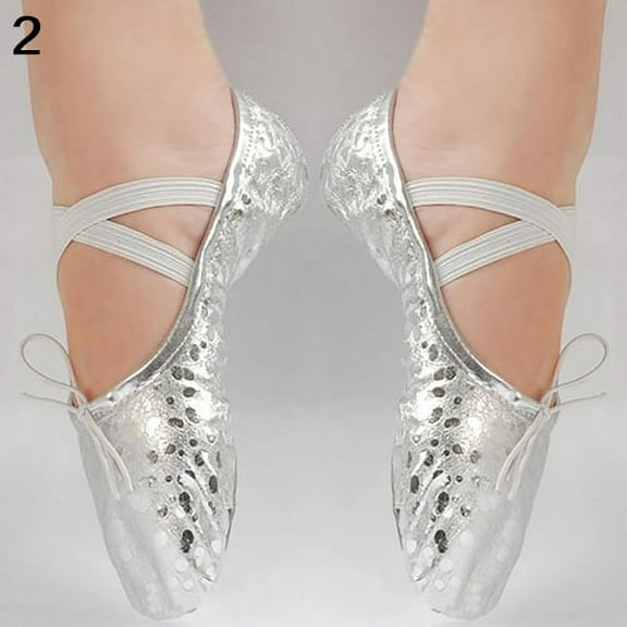 huanledash Women Girl Shining Faux Leather Ballet Gymnastics Dance Shoes