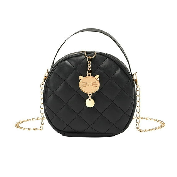 huanledash Women Handbag Chain Cat Pendant Portable Zipper Quilted Gifts Oval Ladies Crossbody Wallet Tote Bag Daily Use