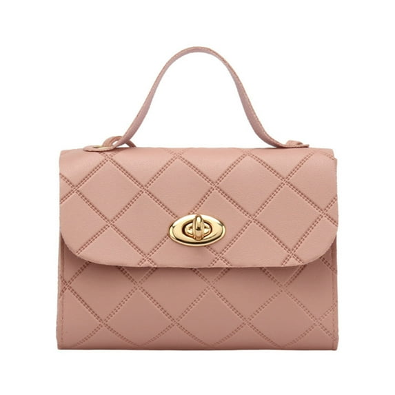 huanledash Women Handbag Rhombic Pattern Textured Long Strap Portable Korean Style Gifts Faux Leather Solid Color Ladies Crossbody Wallet Tote Bag Daily Use