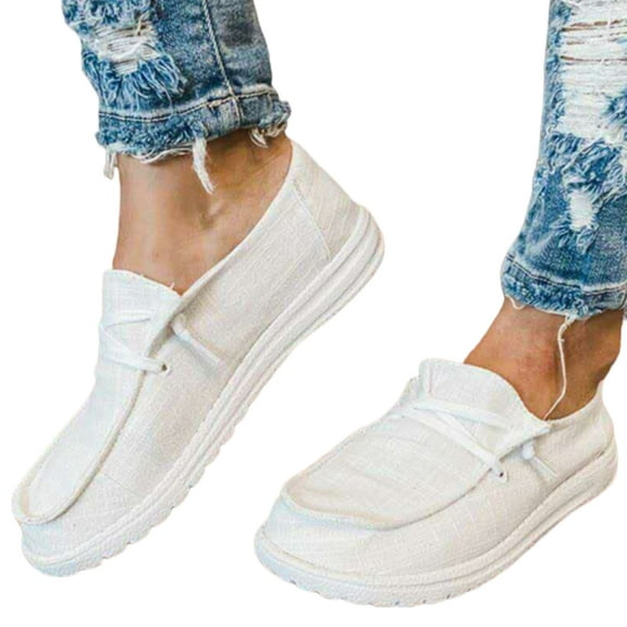 huanledash Women Lace-up Slip-on Breathable Non Slip Flat Canvas Sneakers Loafer Shoes