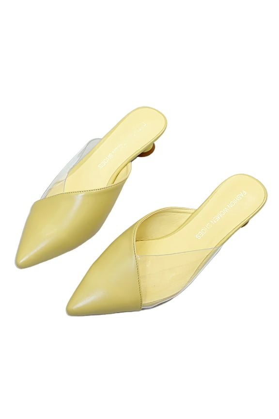 Women Pointed Toe Low Kitten Heel Mules Slippers Clear Pumps Slip-on Dress Shoes