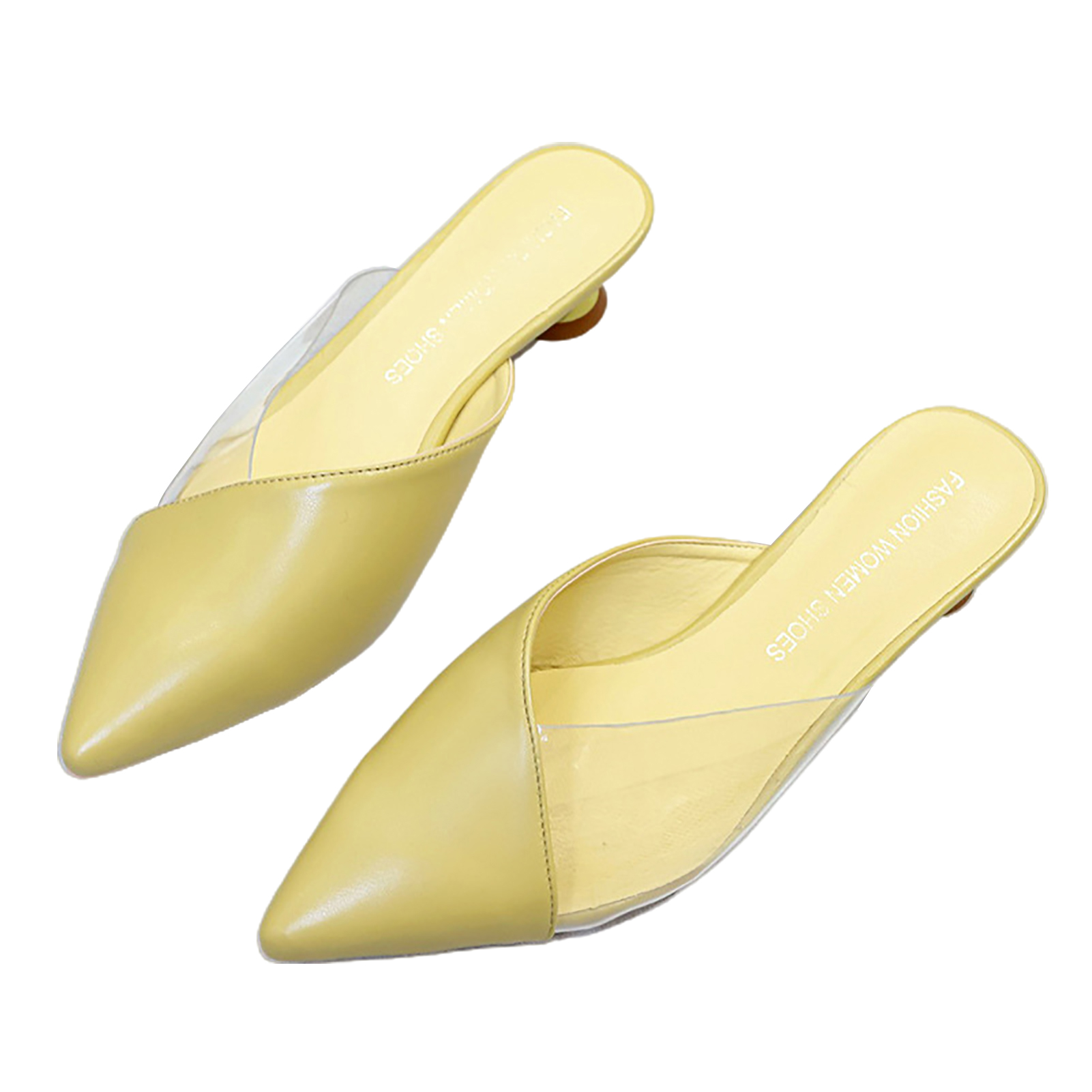 Huanledash Women Pointed Toe Low Kitten Heel Mules Slippers Clear Pumps Huanledash Women Pointed Toe Low Kitten Heel Mules Slippers Clear Pumps