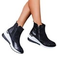 thumbnail image 1 of huanledash Women Round-toe Mid-Calf Wedge Sneakers Double Side Zipper Platform Ankle Boots, 1 of 7