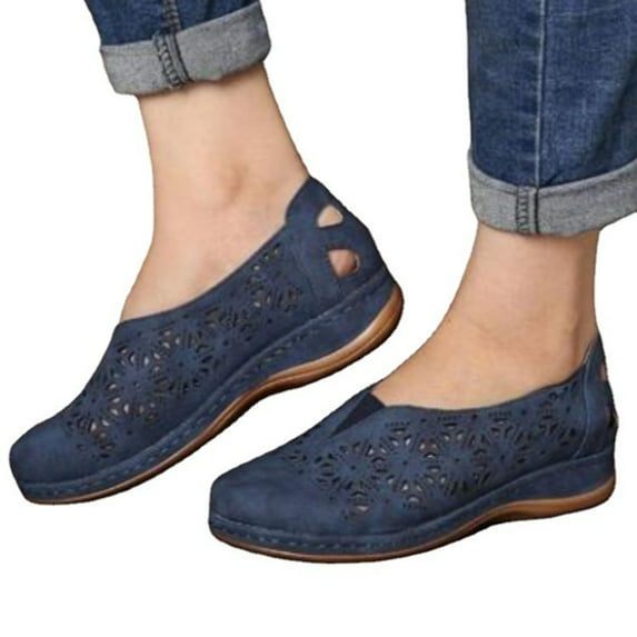 huanledash Women Sandals Round Toe Anti Skid Wedge Heel Slip On Hollow Out Shoes Footwear for Beach