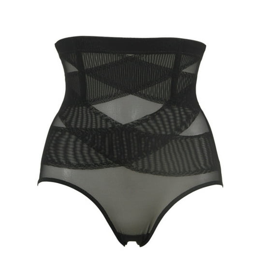 huanledash Women Shaping Brief High-waist Cross Compression See Through Breathable Holes Underwear Sexy Panties for Home