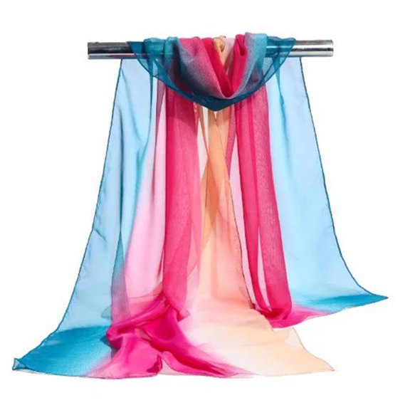 huanledash Women Summer Scarf Color Matching Thin Soft Breathable Sunshade Anti-UV Chiffon Neck Decoration Summer Shawl Clothes Accessory