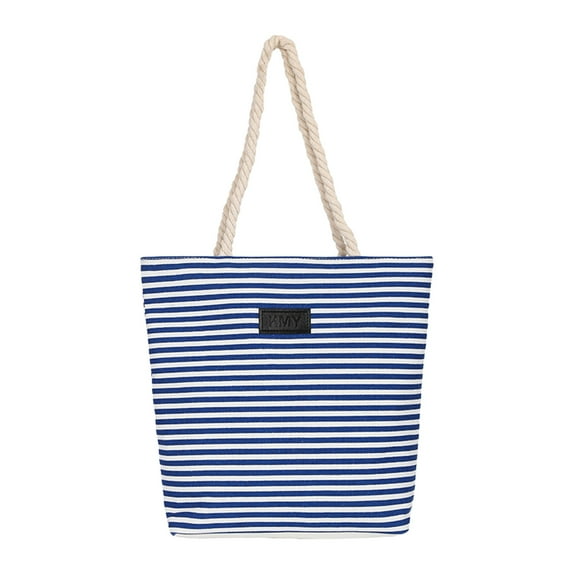 huanledash Women Tote Bag Rope Handle Large Capacity Waterproof Canvas Colorful Strip Female Shopping Tote Handbag Daily Use