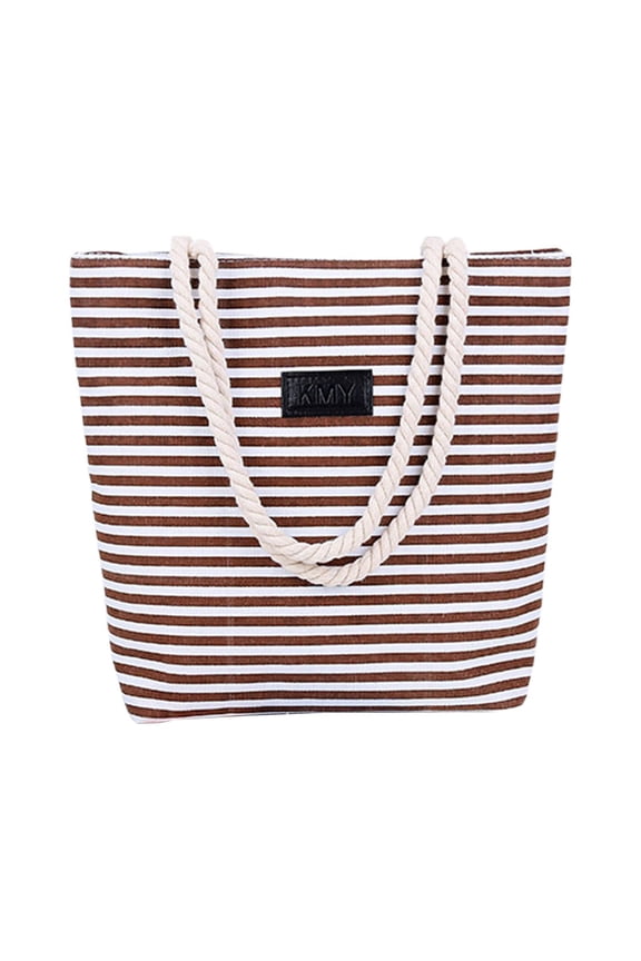 Women Tote Bag Rope Handle Large Capacity Waterproof Canvas Colorful Strip Female Shopping Tote Handbag Daily Use