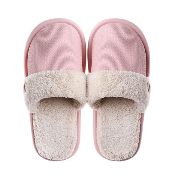 huanledash Women Winter Waterproof Button Detachable Liner Warm Plush Slippers Flat Shoes