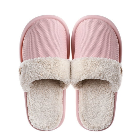 huanledash Women Winter Waterproof Button Detachable Liner Warm Plush Slippers Flat Shoes