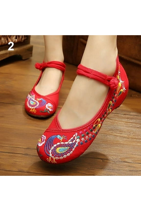 Women's Chinese Old Peking Style Phoenix Flower Embroidered Flat Shoes