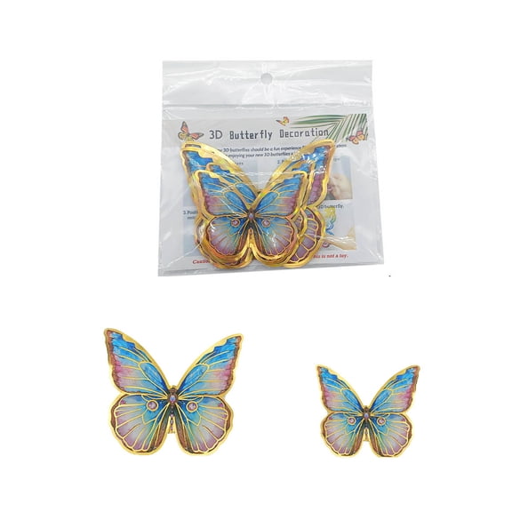 huayou 12 Pack 3D Butterfly Wall Decals, 2 Sizes 3.93x3.34 Inch 2.75x2.36 Inch Gold Edge Gradient Blue Purple Removable Stickers, for Indoor Home Wall Window Party Holiday Decor