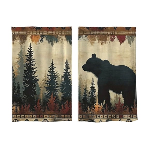 huayou 2 Pack Printed Kitchen Tier Curtains, 27.56x39.4 Inch Bear Pine Tree Forest Pattern Short Window Curtains, for Indoor Kitchen Cabin Lodge Home Window Decor