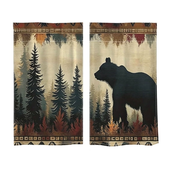 huayou 2 Pack Printed Kitchen Tier Curtains, 27.56x47.24 Inch Bear Pine Tree Forest Pattern Short Window Curtains, for Indoor Kitchen Cabin Lodge Home Window Decor
