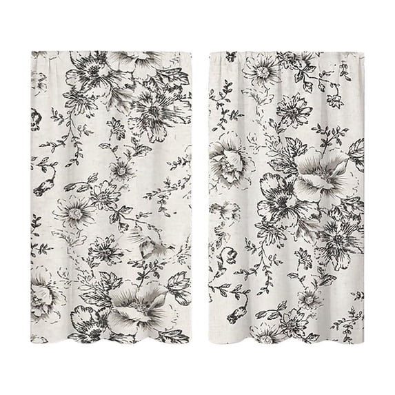 huayou 2 Pack Printed Kitchen Tier Curtains, 27.56x47.24 Inch Black Sketch Floral Pattern Short Window Curtains, for Indoor Kitchen Farmhouse Home Window Decor