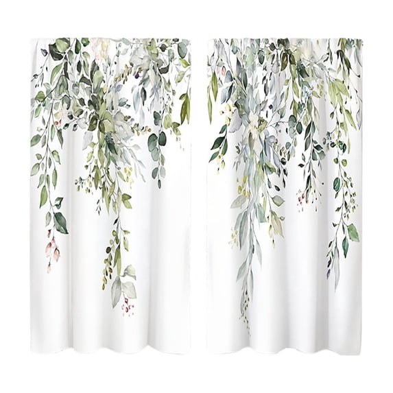 huayou 2 Pack Printed Kitchen Tier Curtains, 27.56x47.24 Inch Watercolor Eucalyptus Leaf Floral Short Window Curtains, for Indoor Kitchen Farmhouse Home Window Decor